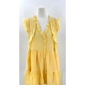Sea New York Cole Yellow Flutter Sleeve Dress Ramie Linen Twirl Large NWT